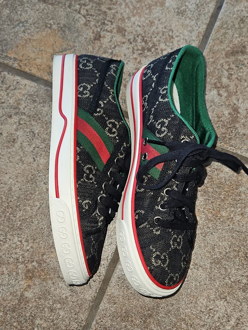 GUCCI Mens Tennis 1977 Black GG Denim Stripe Low-Top Sneaker